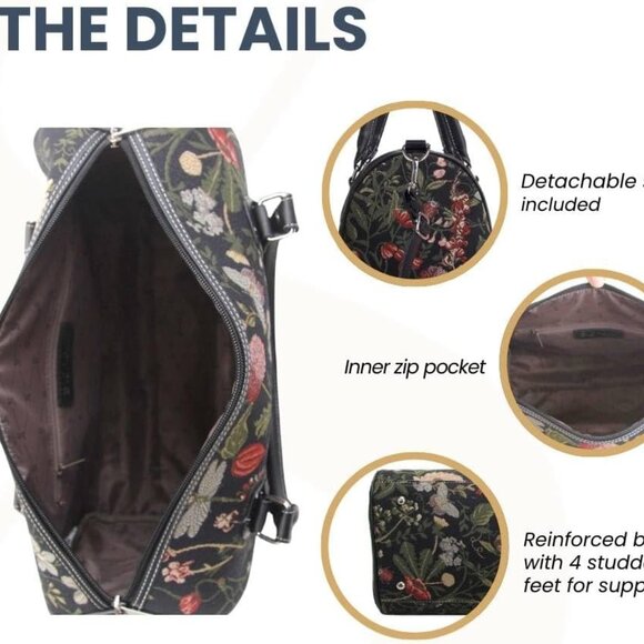 Like NEW Floral Embroidered Tapestry Duffle Bag Overnight Bags Weekend Bag Black - Picture 9 of 10